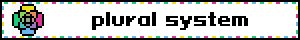 a white blinkie with the multicolor plural rings icon and the text plural system